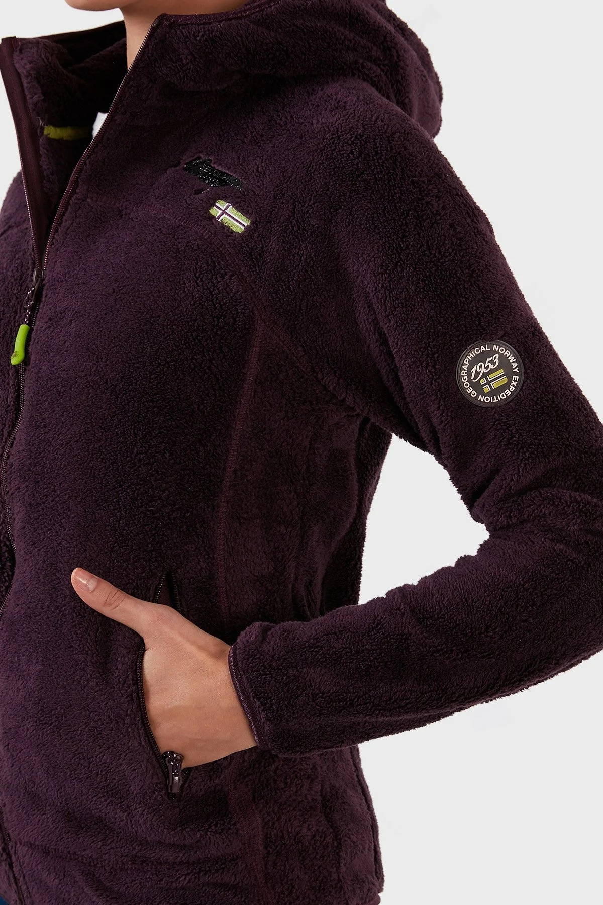 Norway Geographical Yumuşak Dokulu Soğuğa Dayanıklı Kapüşonlu Bayan Polar UPALOOD MOR - 4