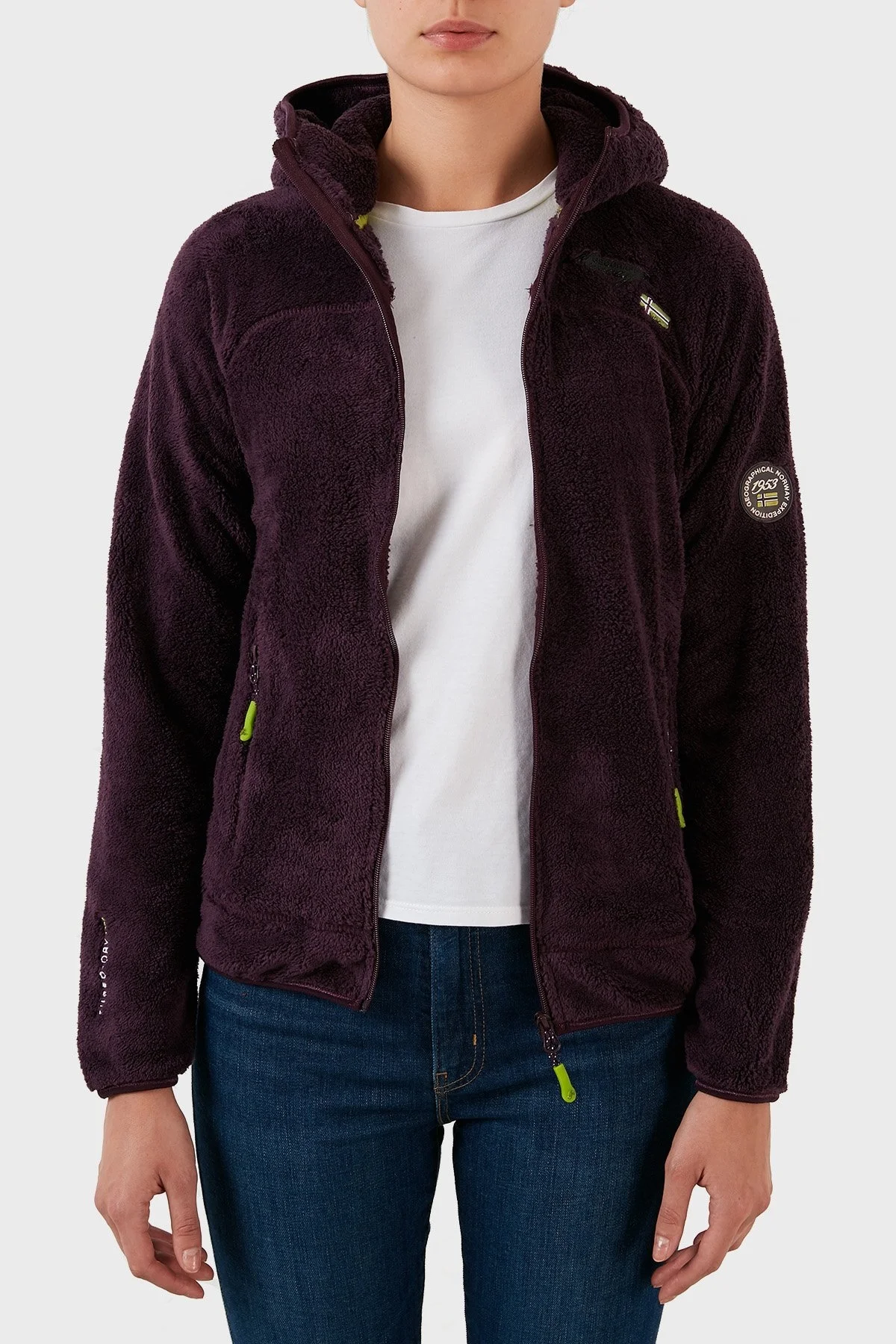 Norway Geographical Yumuşak Dokulu Soğuğa Dayanıklı Kapüşonlu Bayan Polar UPALOOD MOR - 5