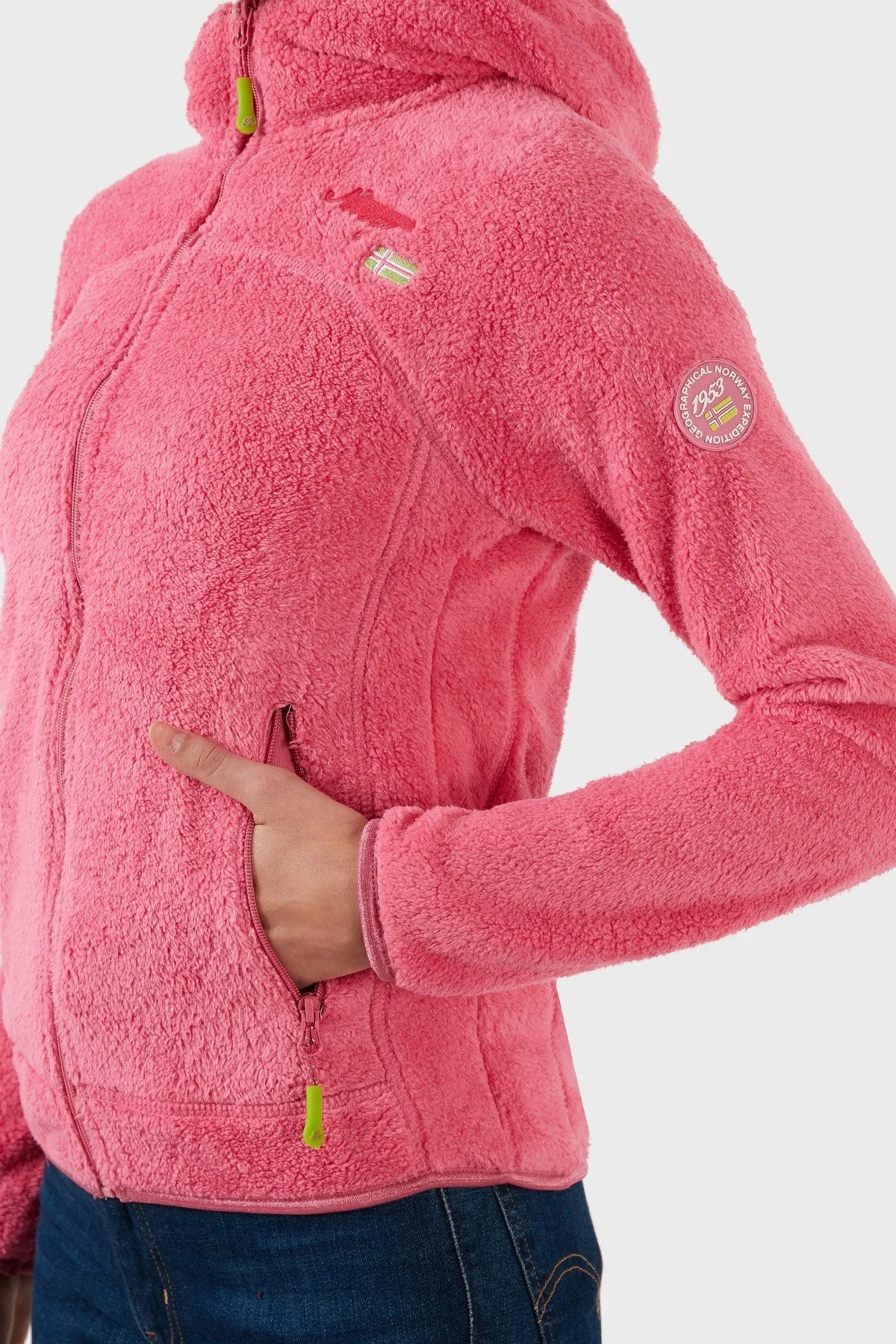 Norway Geographical Yumuşak Dokulu Soğuğa Dayanıklı Kapüşonlu Bayan Polar UPALOOD PEMBE - 5