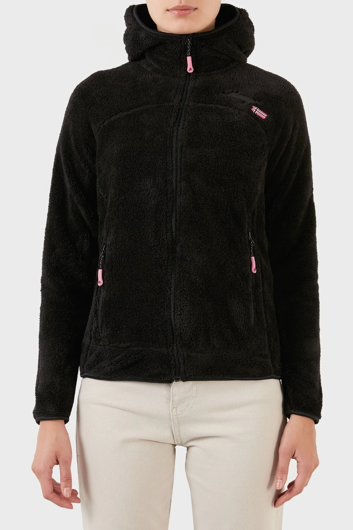 Norway Geographical Yumuşak Dokulu Soğuğa Dayanıklı Kapüşonlu Bayan Polar UPALOOD SİYAH - 1