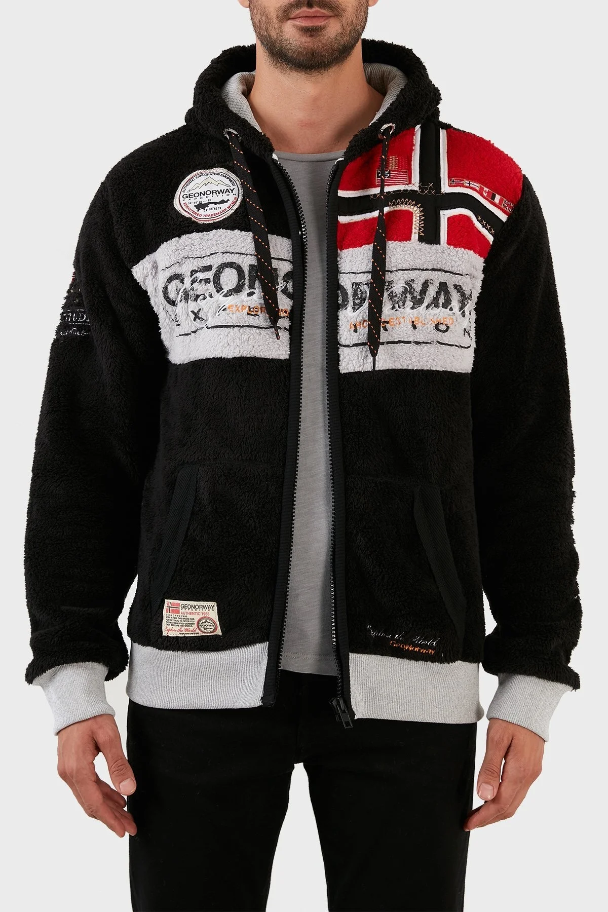 Norway Geographical Yumuşak Dokulu Soğuğa Dayanıklı Kapüşonlu Erkek Polar FLYER 1 SİYAH - 4