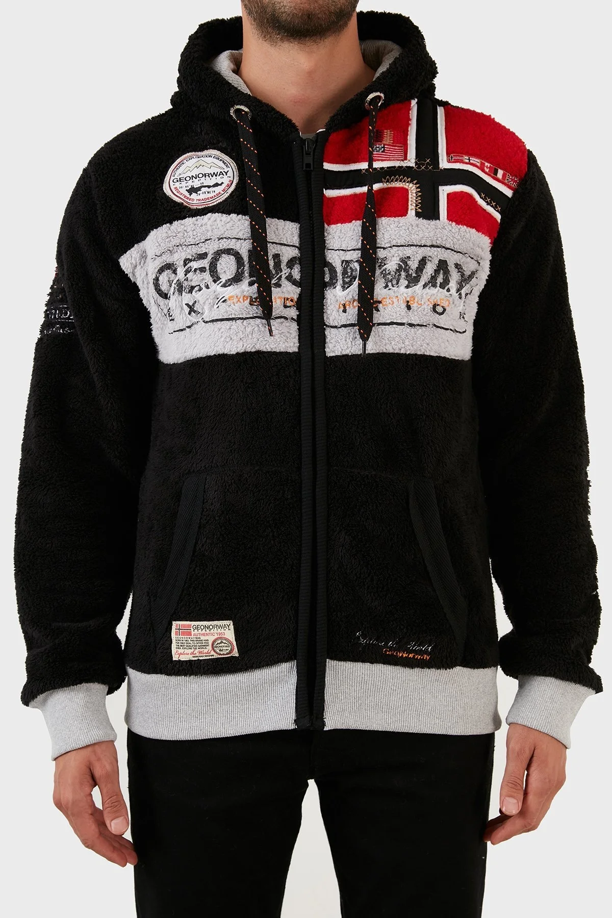 Norway Geographical Yumuşak Dokulu Soğuğa Dayanıklı Kapüşonlu Erkek Polar FLYER 1 SİYAH - 6