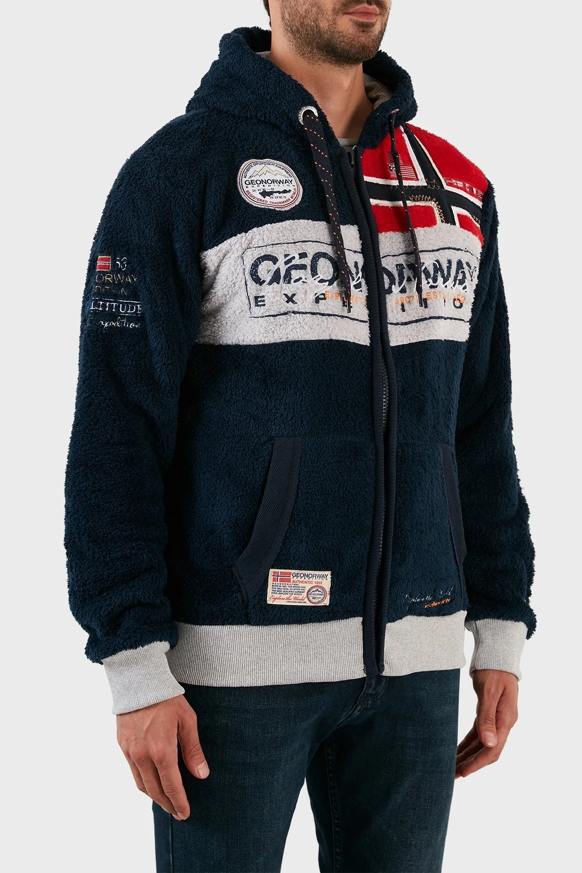 Norway Geographical Yumuşak Dokulu Soğuğa Dayanıklı Kapüşonlu Erkek Polar FLYER LACİVERT - 3