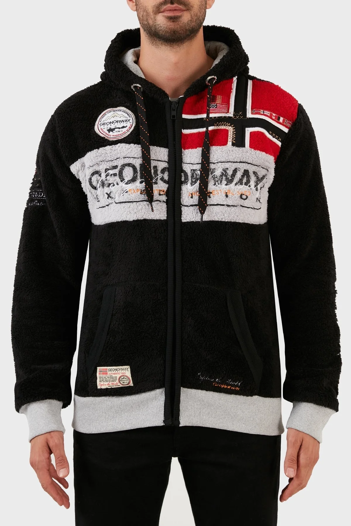 Norway Geographical Yumuşak Dokulu Soğuğa Dayanıklı Kapüşonlu Erkek Polar FLYER SİYAH - 1