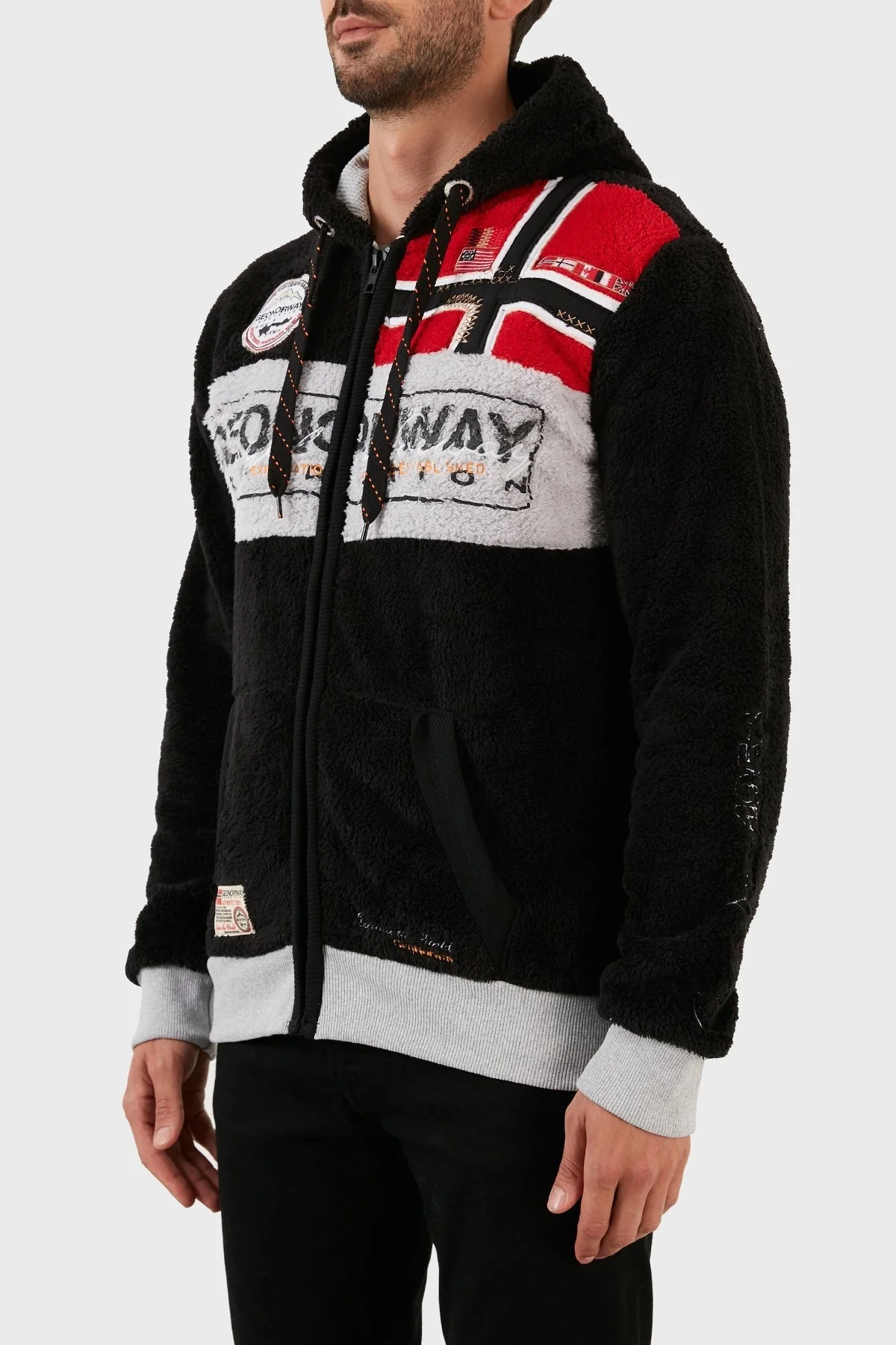 Norway Geographical Yumuşak Dokulu Soğuğa Dayanıklı Kapüşonlu Erkek Polar FLYER SİYAH - 2