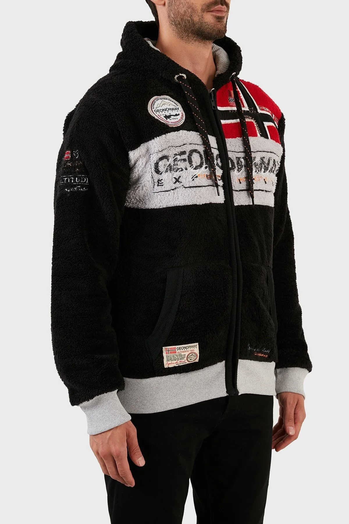 Norway Geographical Yumuşak Dokulu Soğuğa Dayanıklı Kapüşonlu Erkek Polar FLYER SİYAH - 3