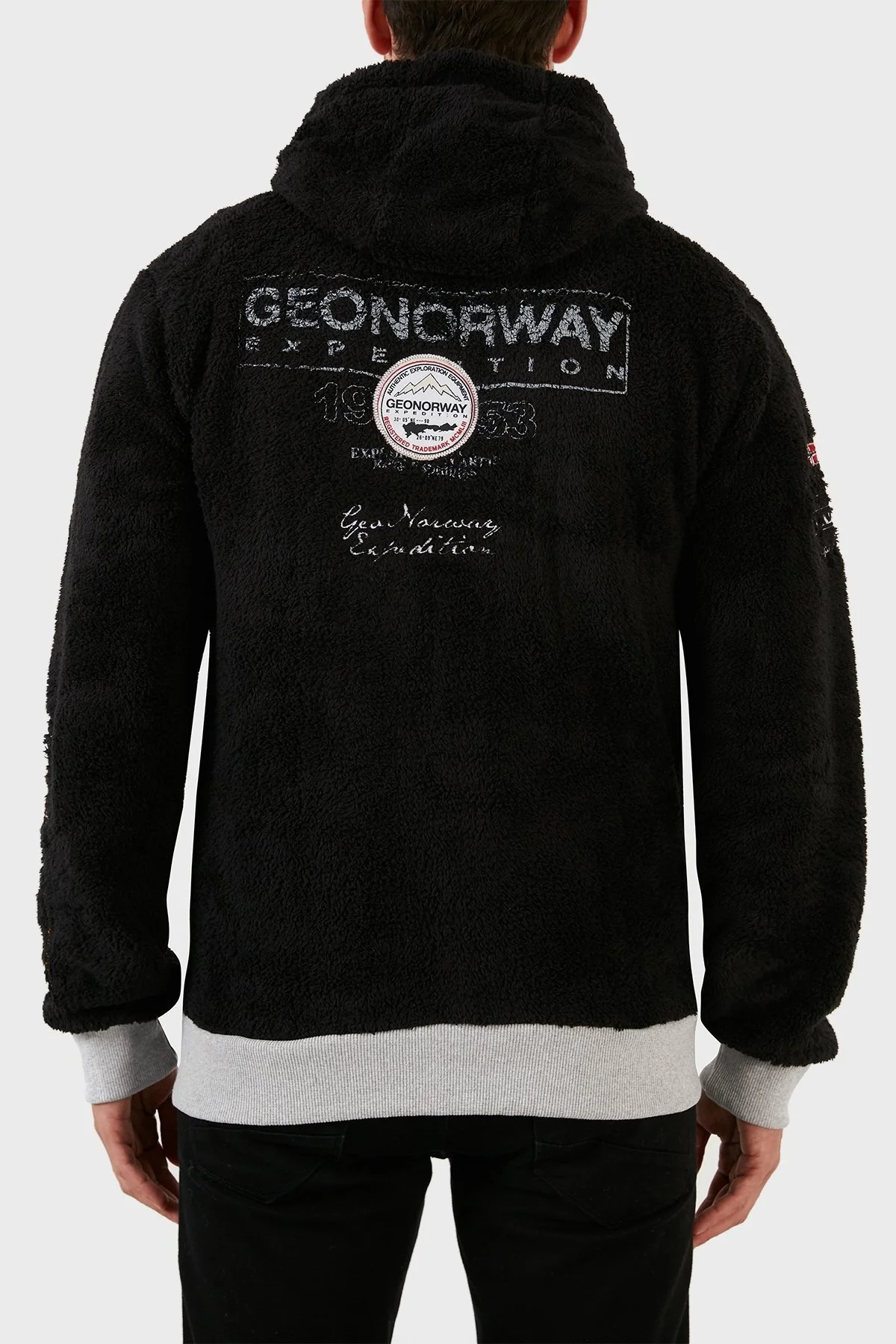 Norway Geographical Yumuşak Dokulu Soğuğa Dayanıklı Kapüşonlu Erkek Polar FLYER SİYAH - 5