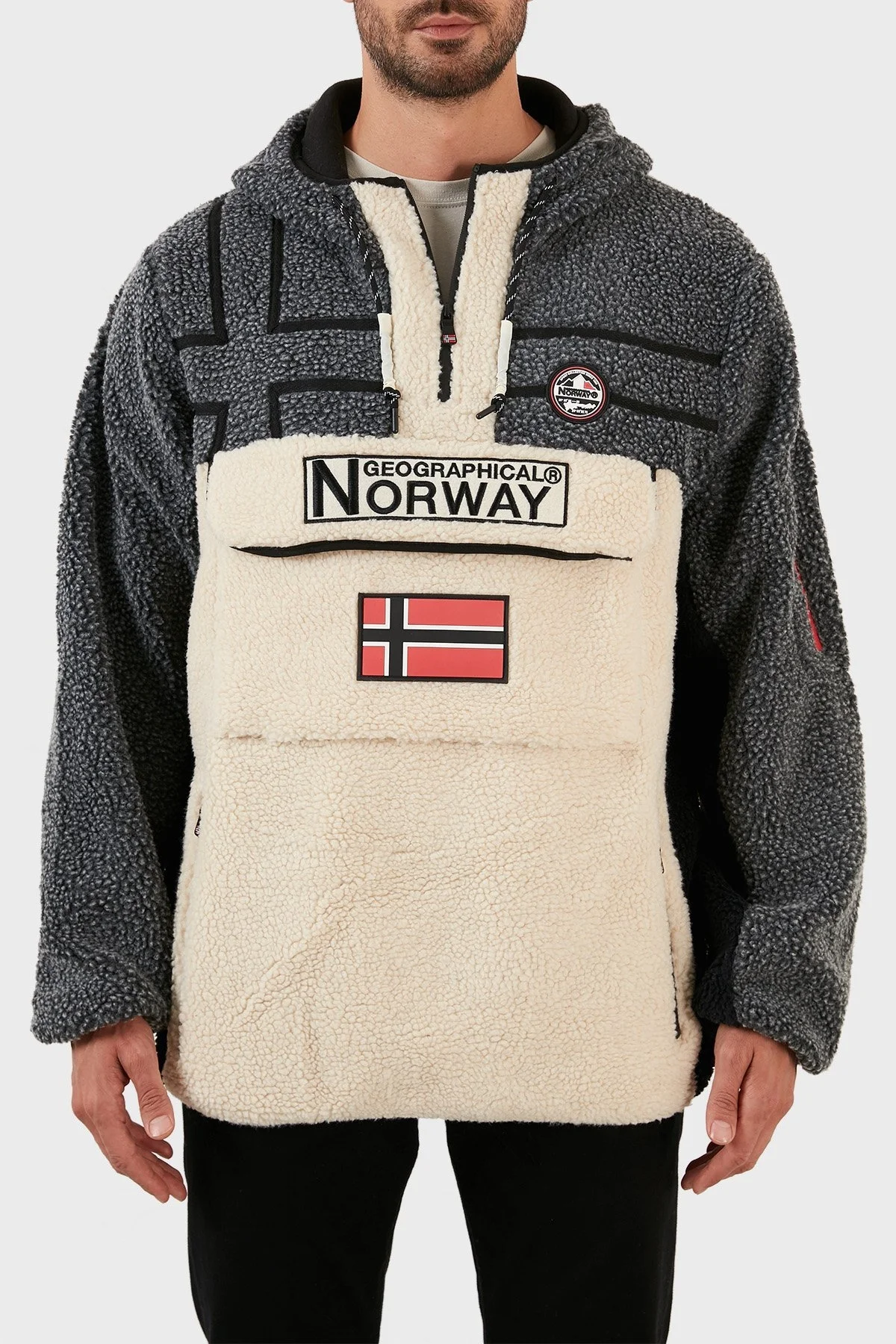 Norway Geographical Yumuşak Dokulu Soğuğa Dayanıklı Kapüşonlu Erkek Polar RIAKOLO EKRU - 11