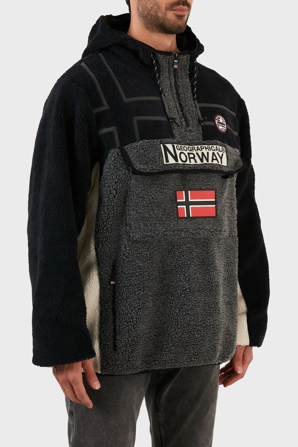 Norway Geographical Yumuşak Dokulu Soğuğa Dayanıklı Kapüşonlu Erkek Polar RIAKOLO KOYU GRİ - 8