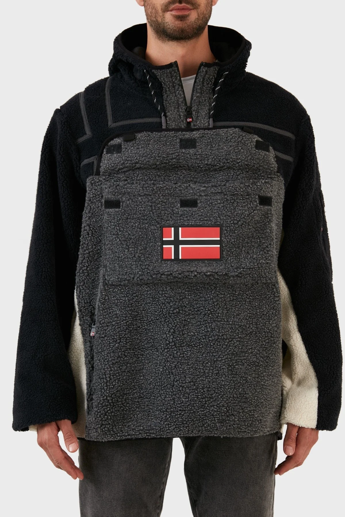 Norway Geographical Yumuşak Dokulu Soğuğa Dayanıklı Kapüşonlu Erkek Polar RIAKOLO KOYU GRİ - 10