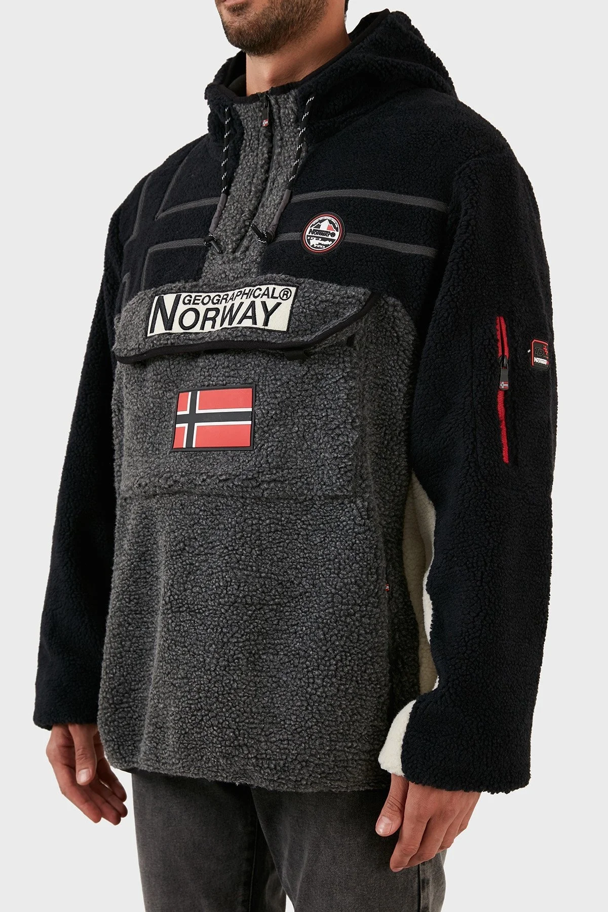 Norway Geographical Yumuşak Dokulu Soğuğa Dayanıklı Kapüşonlu Erkek Polar RIAKOLO KOYU GRİ - 11