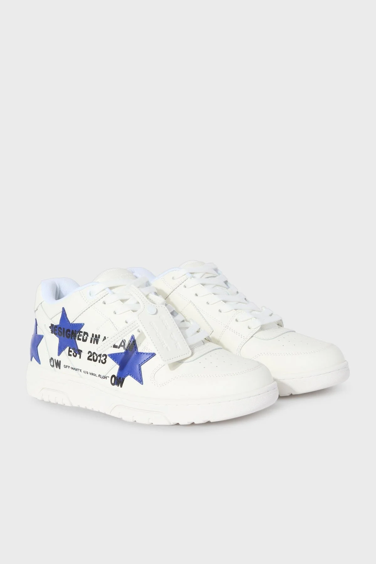 Off-White Yıldız Baskılı Deri Sneaker Erkek Ayakkabı OMIA189S25LEA00D 0145 BEYAZ-MAVİ - 8