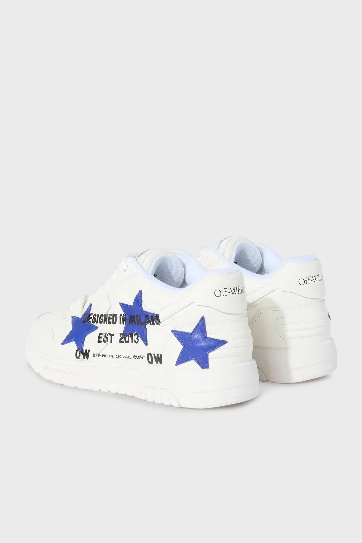 Off-White Yıldız Baskılı Deri Sneaker Erkek Ayakkabı OMIA189S25LEA00D 0145 BEYAZ-MAVİ - 10