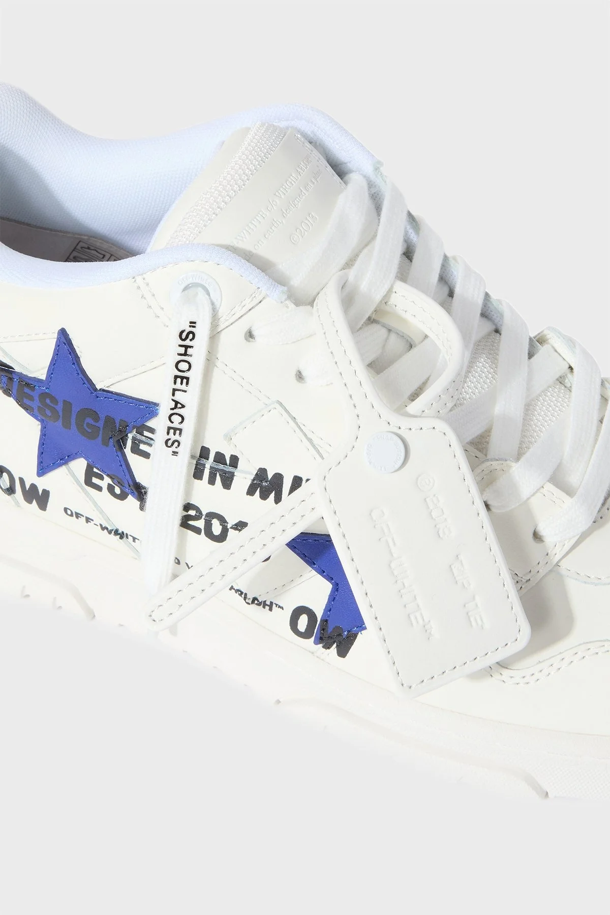 Off-White Yıldız Baskılı Deri Sneaker Erkek Ayakkabı OMIA189S25LEA00D 0145 BEYAZ-MAVİ - 11