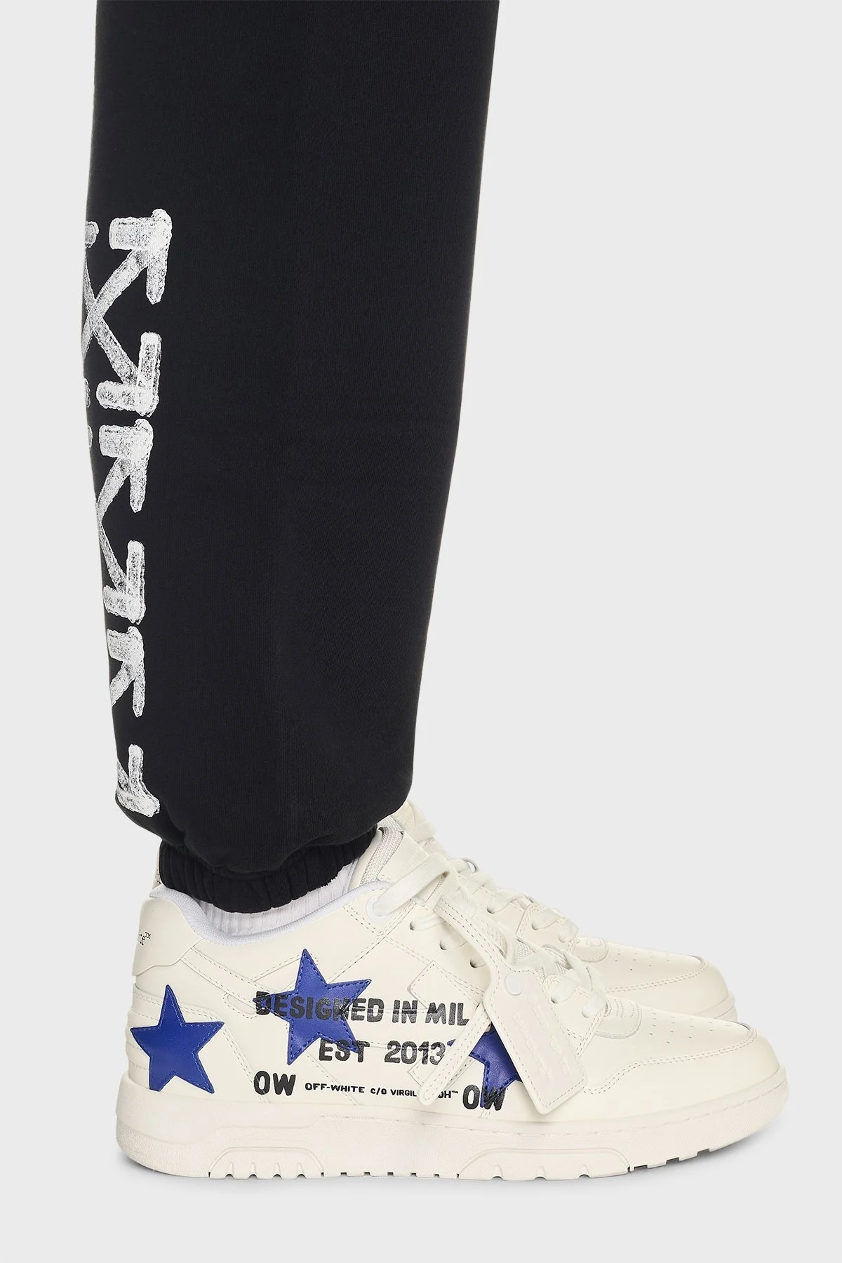 Off-White Yıldız Baskılı Deri Sneaker Erkek Ayakkabı OMIA189S25LEA00D 0145 BEYAZ-MAVİ - 12