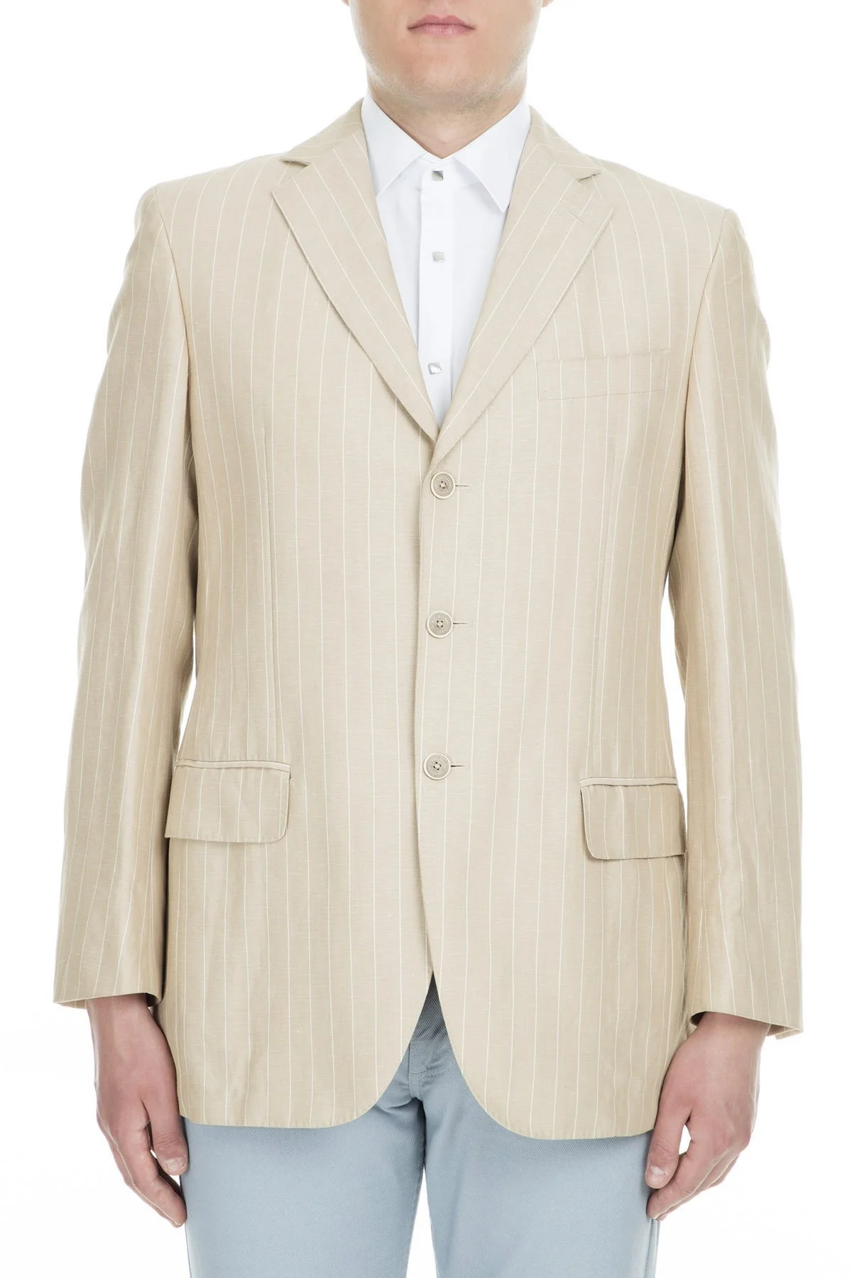 Pal Zileri Pamuklu Çizgili Regular Fit Çift Yırtmaçlı Erkek Ceket ZOX6412970 BEJ - 1
