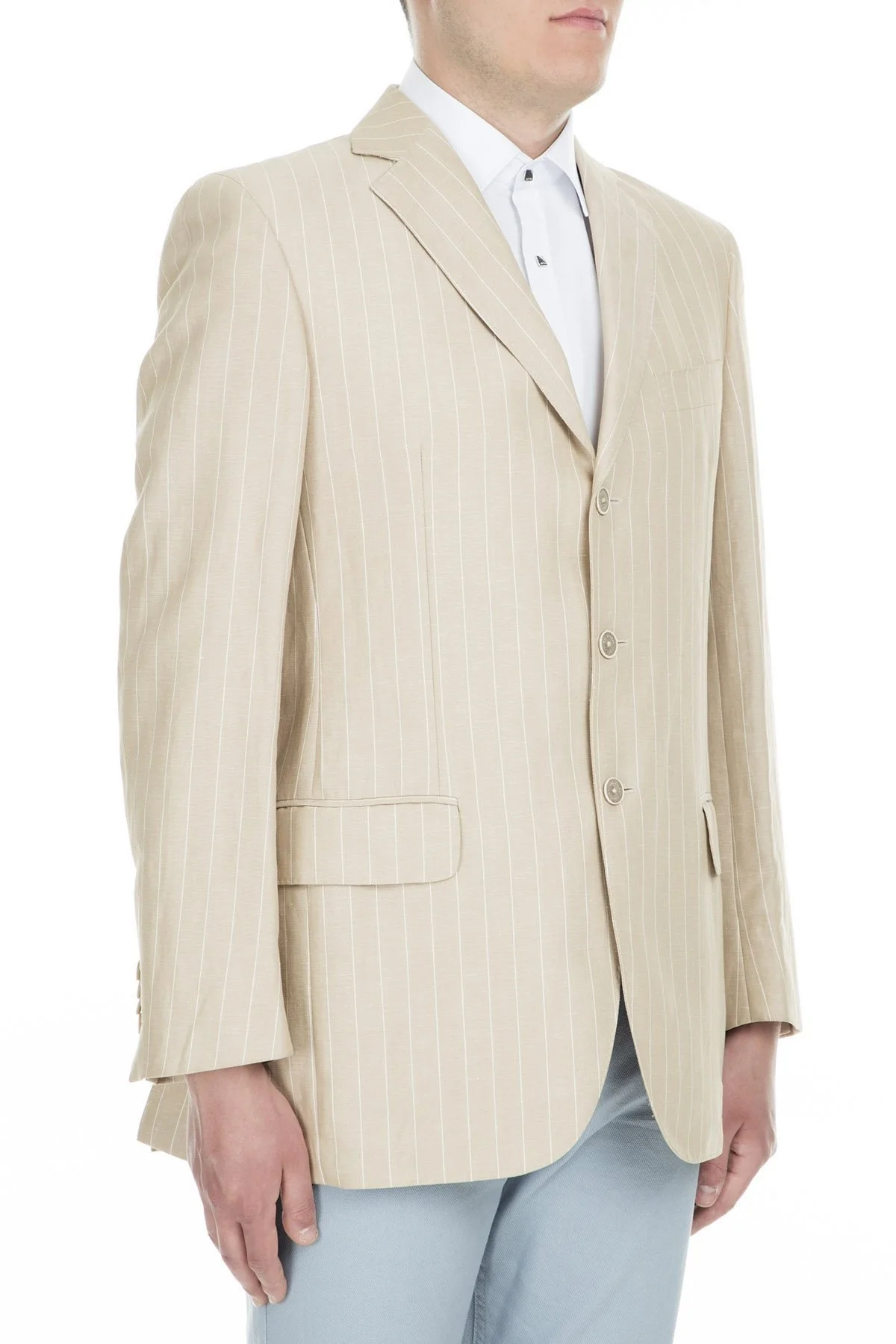 Pal Zileri Pamuklu Çizgili Regular Fit Çift Yırtmaçlı Erkek Ceket ZOX6412970 BEJ - 2