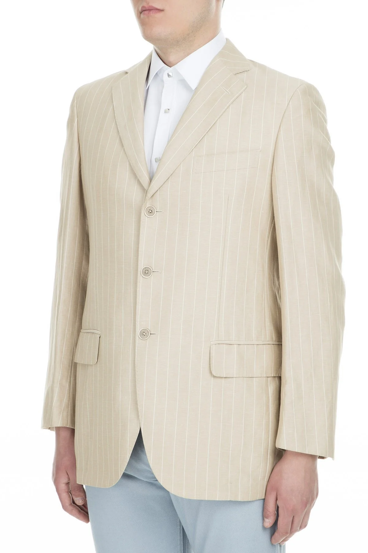 Pal Zileri Pamuklu Çizgili Regular Fit Çift Yırtmaçlı Erkek Ceket ZOX6412970 BEJ - 3