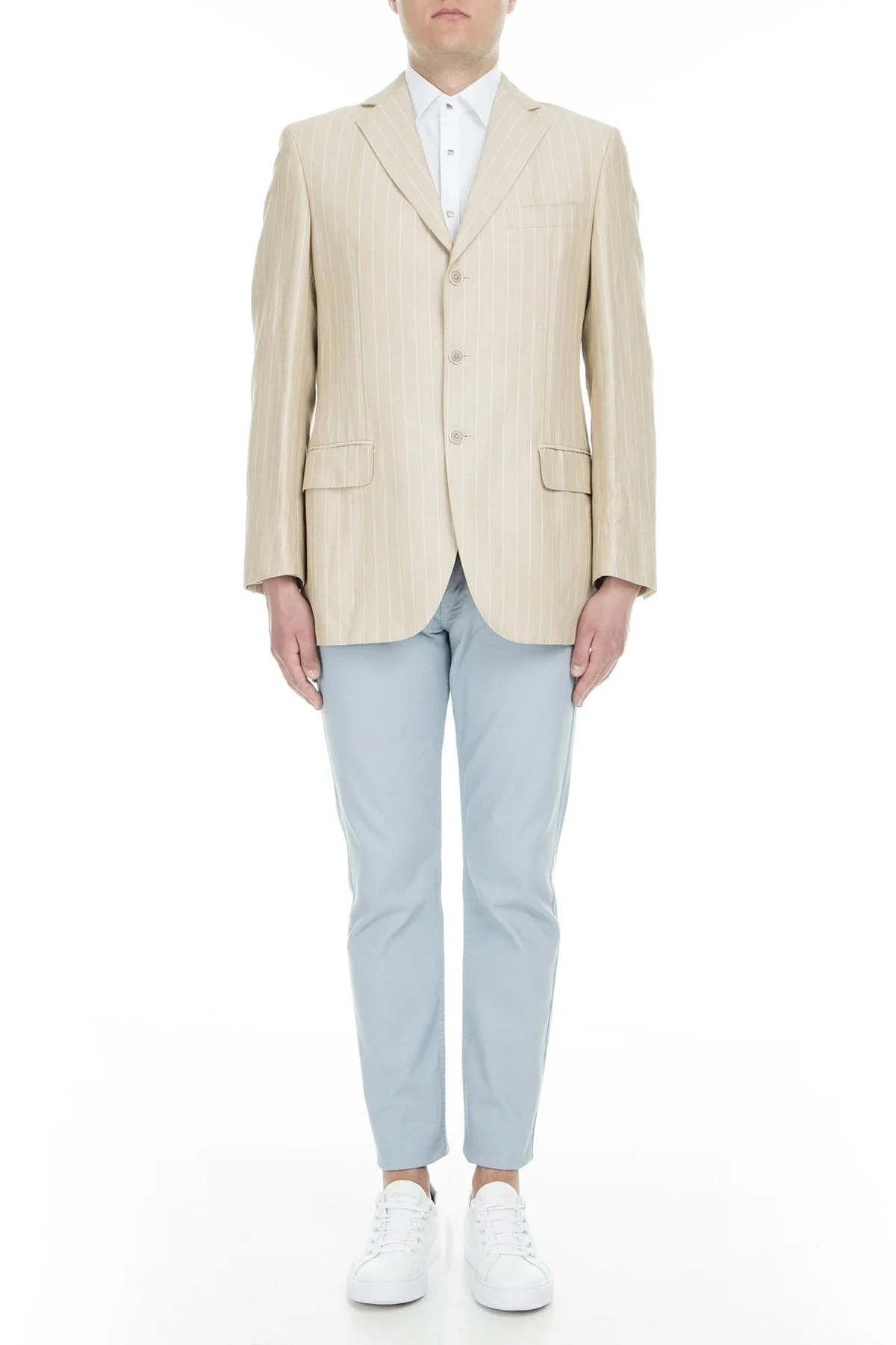 Pal Zileri Pamuklu Çizgili Regular Fit Çift Yırtmaçlı Erkek Ceket ZOX6412970 BEJ - 4