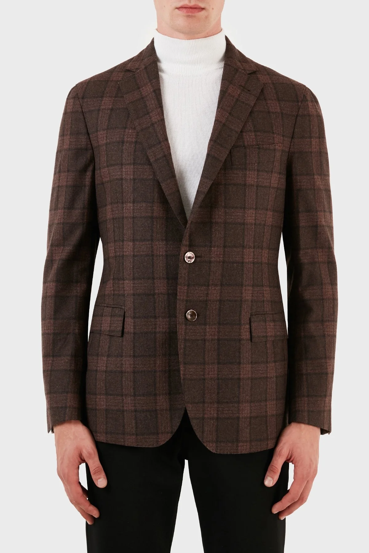 Pal Zileri Yün ve Kaşmir Karışımlı Ekoseli Blazer Erkek Ceket ZOXFX2YGC924364204 KAHVE - 1