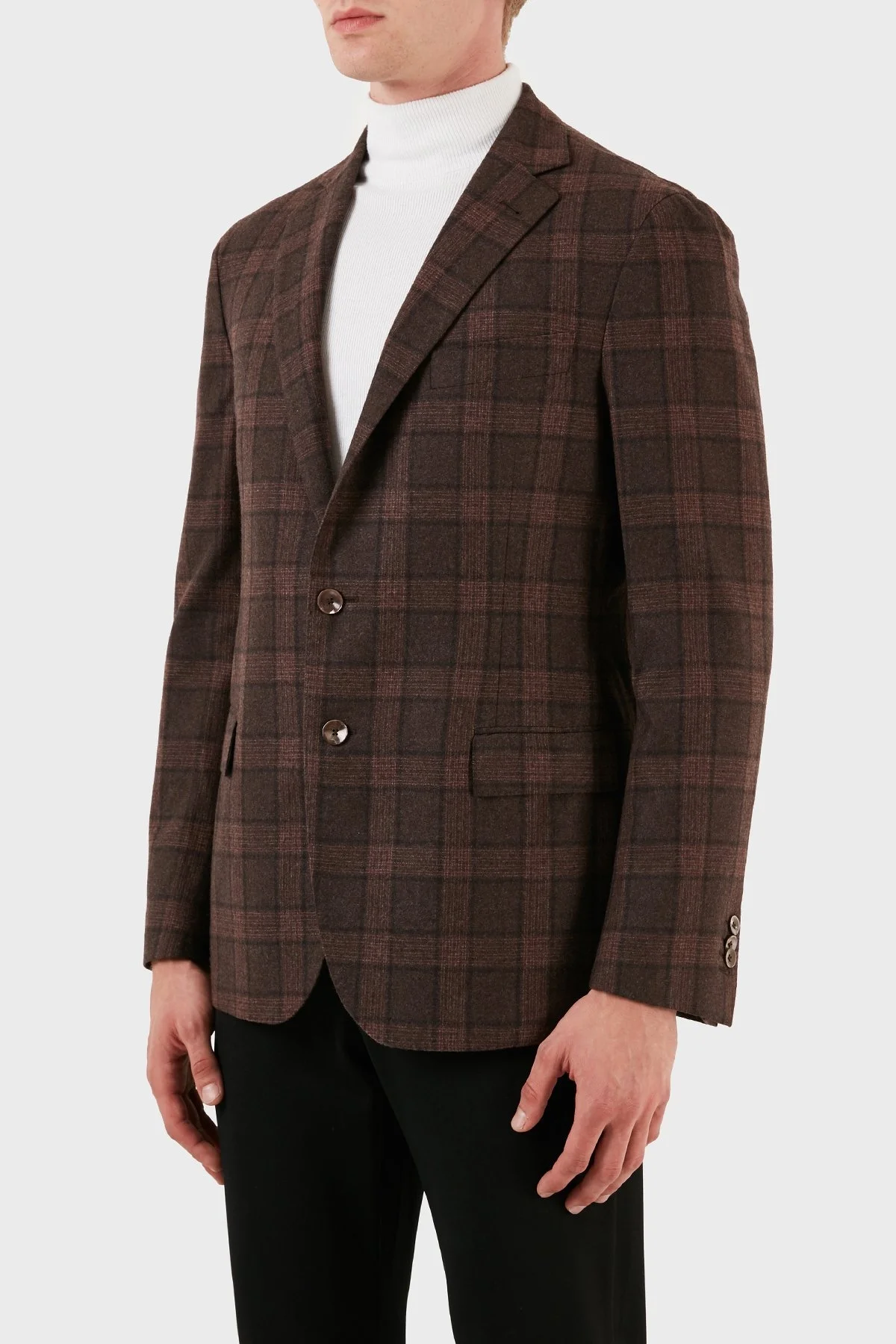 Pal Zileri Yün ve Kaşmir Karışımlı Ekoseli Blazer Erkek Ceket ZOXFX2YGC924364204 KAHVE - 3