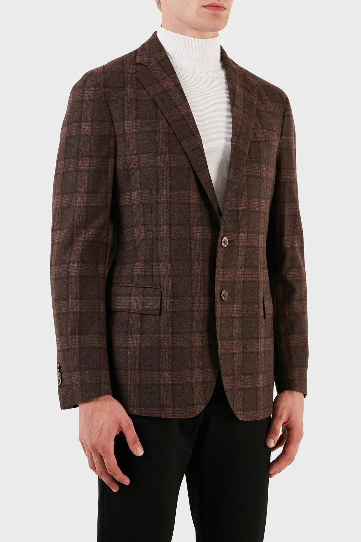 Pal Zileri Yün ve Kaşmir Karışımlı Ekoseli Blazer Erkek Ceket ZOXFX2YGC924364204 KAHVE - 4