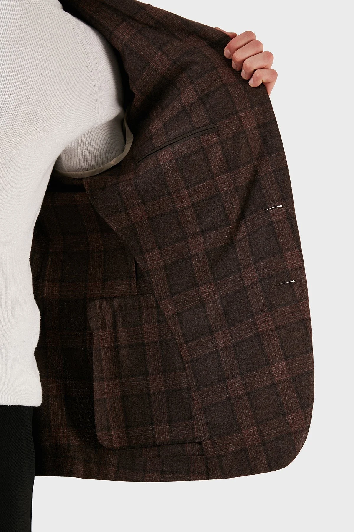 Pal Zileri Yün ve Kaşmir Karışımlı Ekoseli Blazer Erkek Ceket ZOXFX2YGC924364204 KAHVE - 5