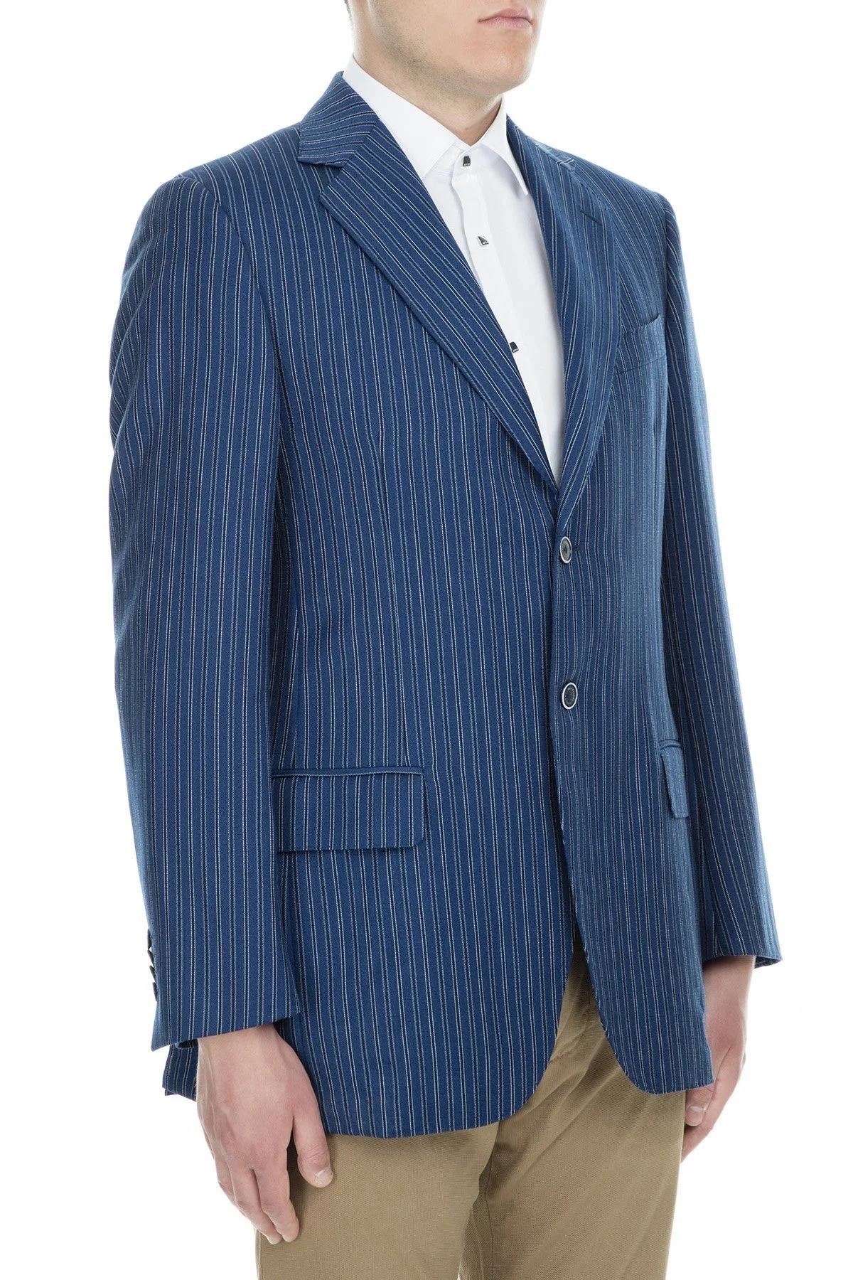 Pal Zileri Yünlü Çizgili Regular Fit Düğmeli Çift Yırtmaçlı Erkek Ceket ZOX64121030 LACİVERT - 2