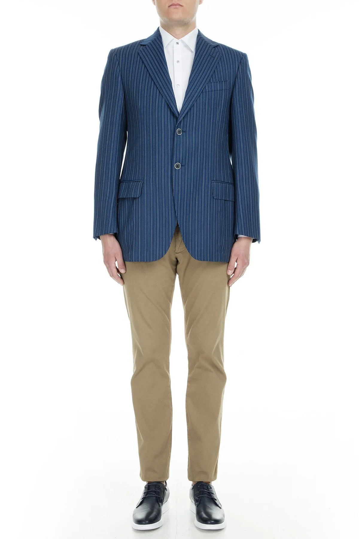 Pal Zileri Yünlü Çizgili Regular Fit Düğmeli Çift Yırtmaçlı Erkek Ceket ZOX64121030 LACİVERT - 4