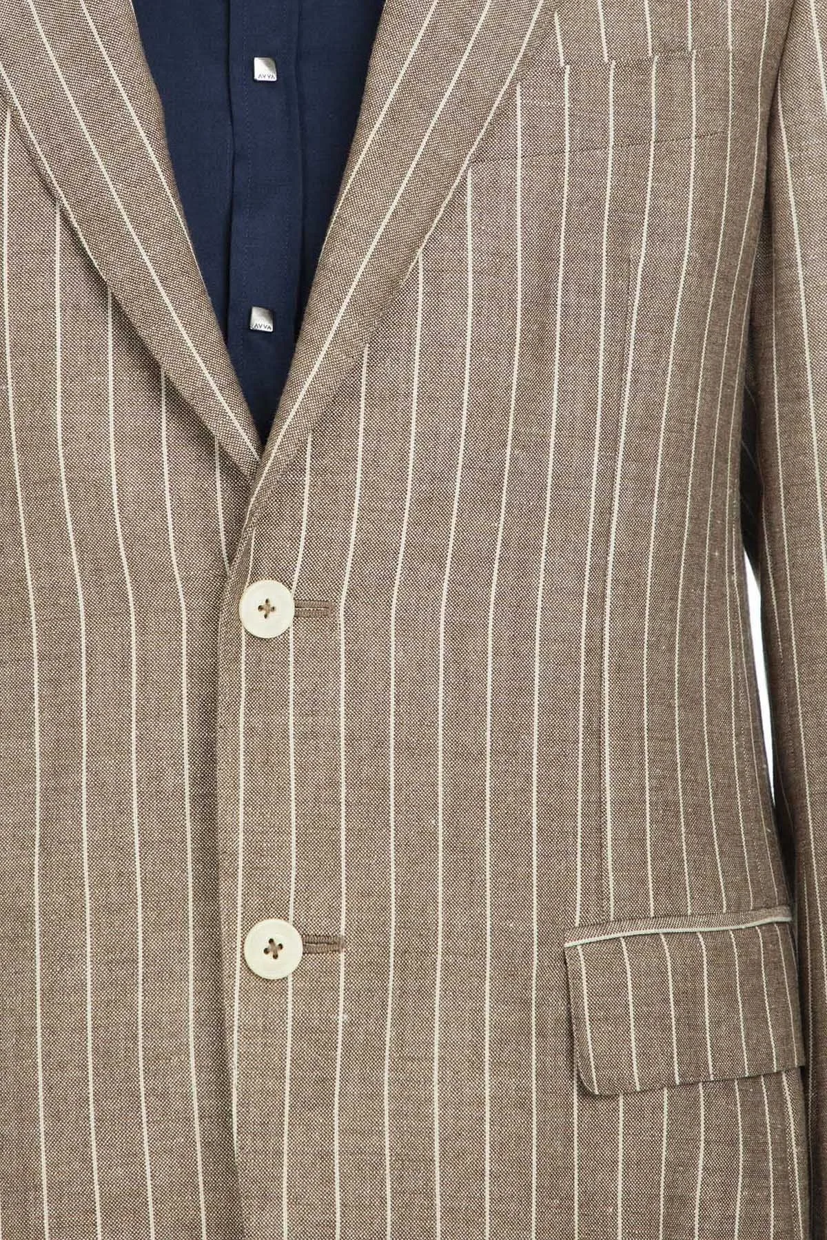 Pal Zileri Yünlü Çizgili Regular Fit Düğmeli Çit Yırtmaçlı Erkek Ceket ZOX6412104000 KAHVE - 5