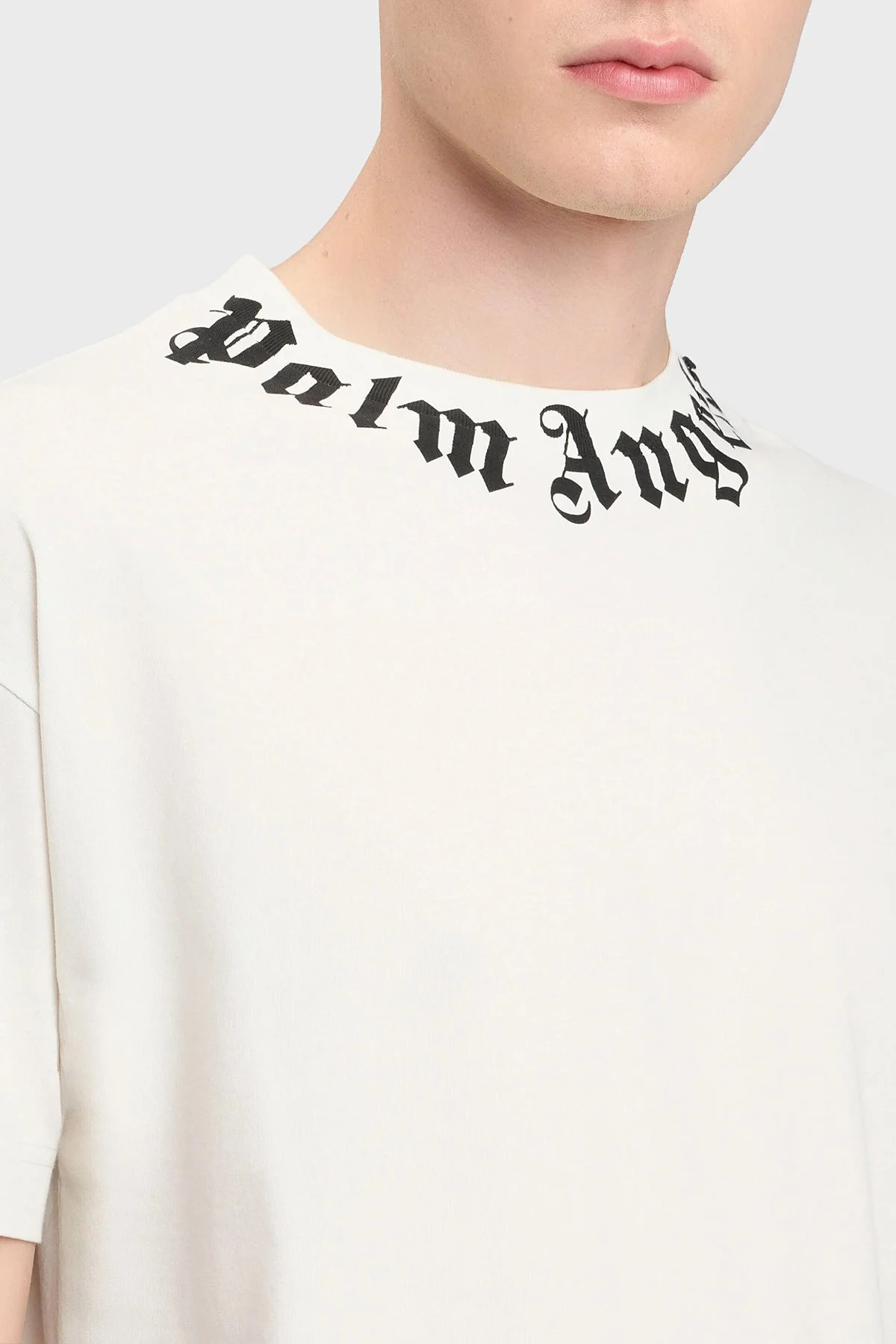 Palm Angels % 100 Pamuk Logo Baskılı Regular Fit Bisiklet Yaka Erkek T Shirt PMAA109S26JER008 EKRU - 5