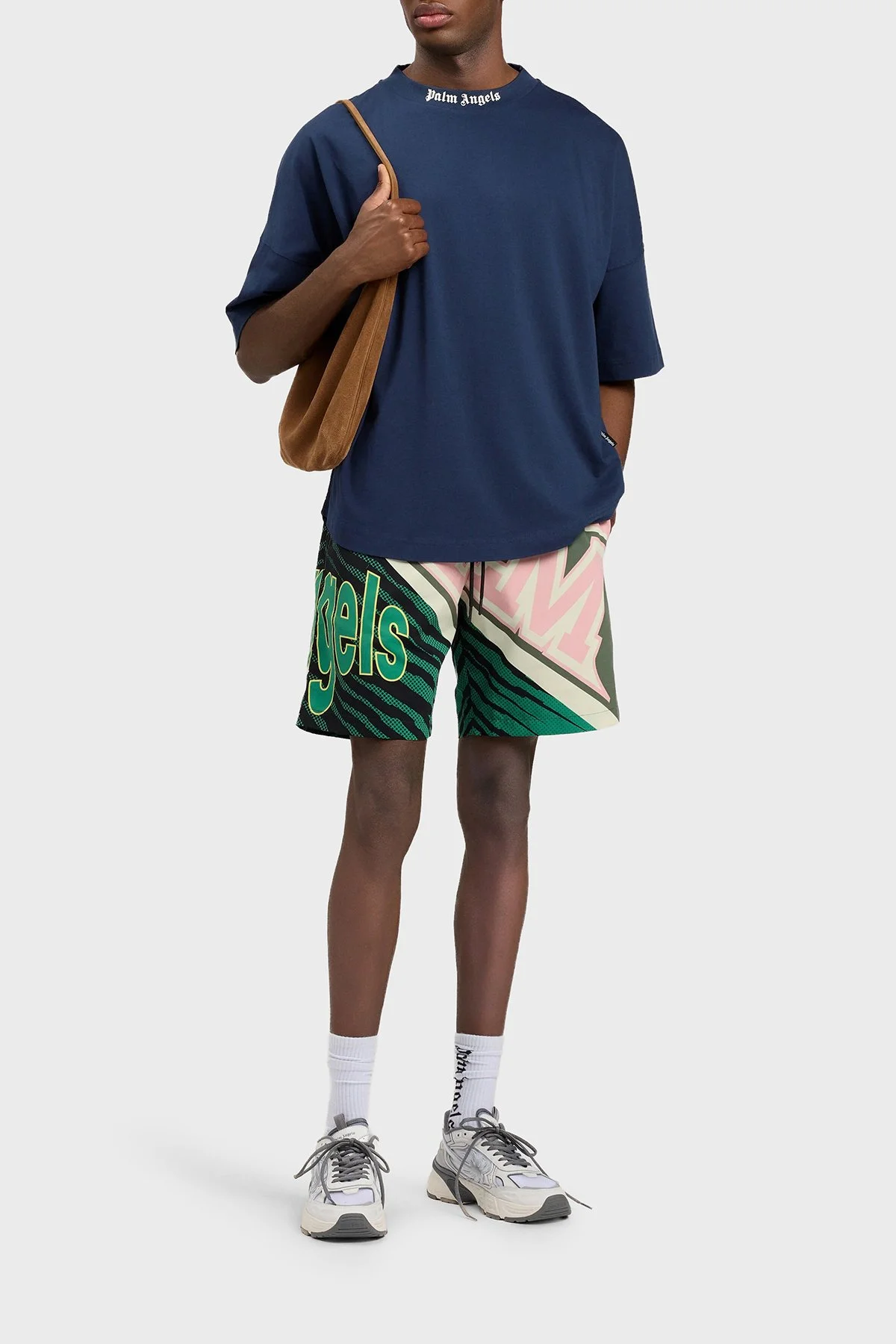 Palm Angels % 100 Pamuk Oversize Fit Logo Baskılı Bisiklet Yaka Erkek T Shirt PMAA10BS26JER001 LACİVERT - 2