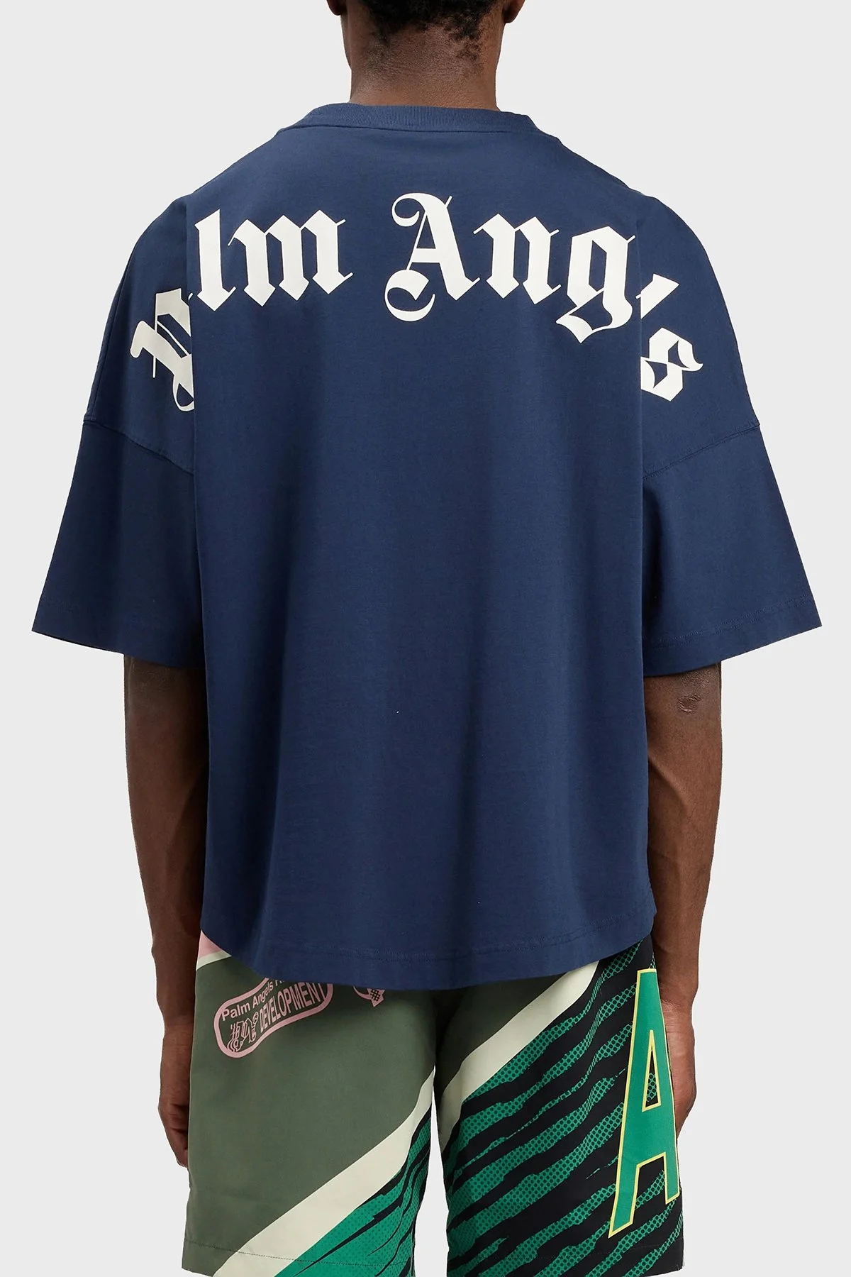 Palm Angels % 100 Pamuk Oversize Fit Logo Baskılı Bisiklet Yaka Erkek T Shirt PMAA10BS26JER001 LACİVERT - 3