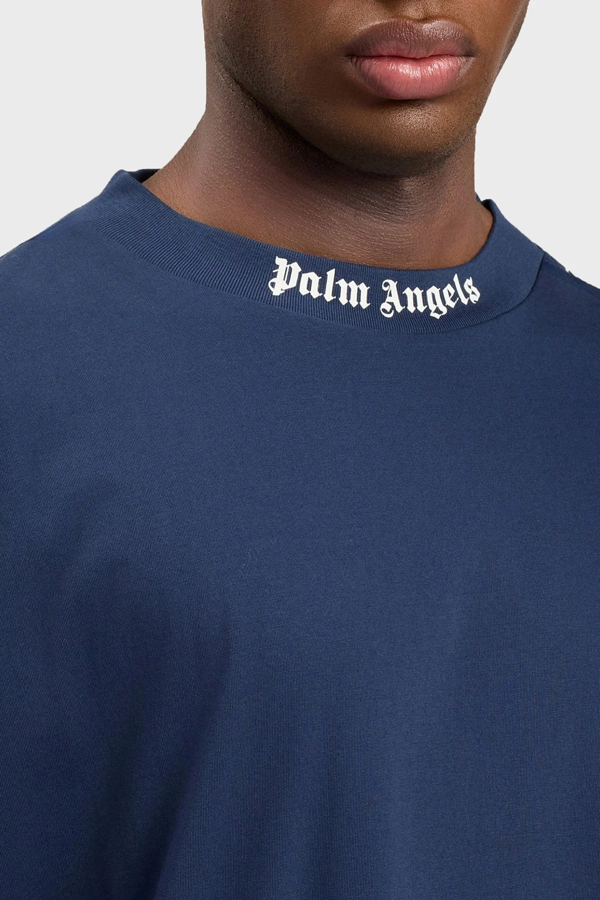 Palm Angels % 100 Pamuk Oversize Fit Logo Baskılı Bisiklet Yaka Erkek T Shirt PMAA10BS26JER001 LACİVERT - 5