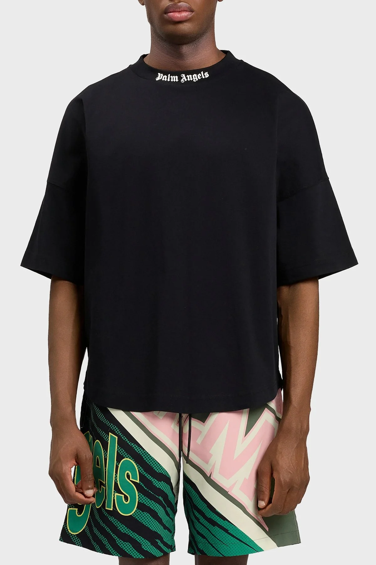 Palm Angels % 100 Pamuk Oversize Fit Logo Baskılı Bisiklet Yaka Erkek T Shirt PMAA10BS26JER001 SİYAH - 1