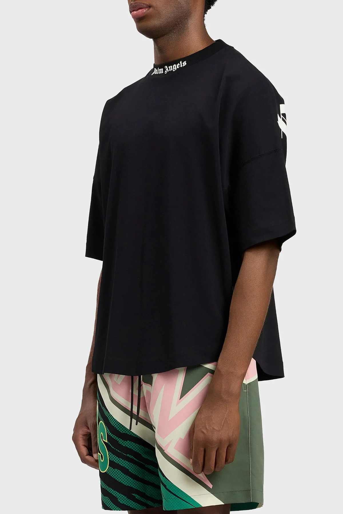 Palm Angels % 100 Pamuk Oversize Fit Logo Baskılı Bisiklet Yaka Erkek T Shirt PMAA10BS26JER001 SİYAH - 4