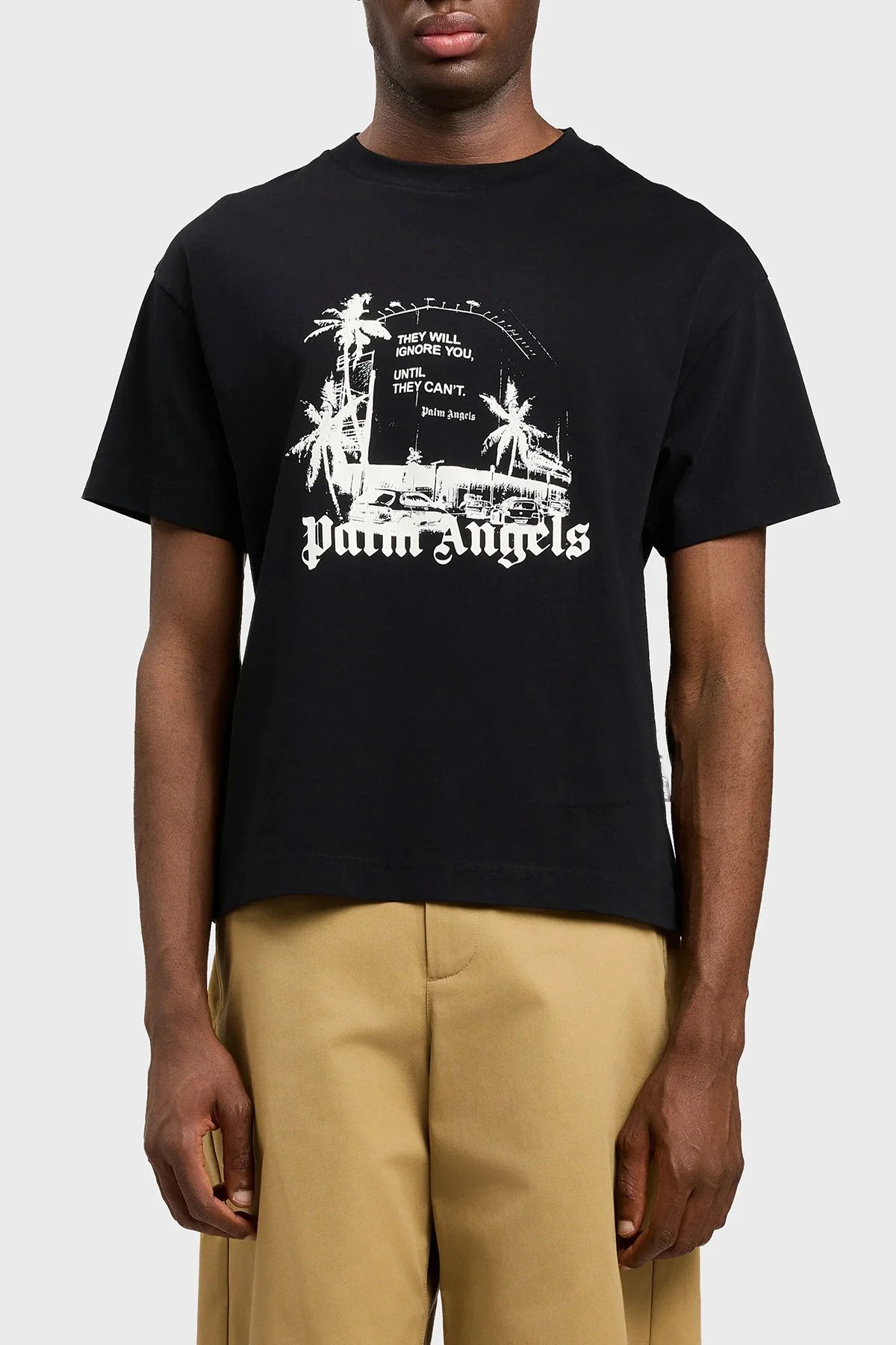 Palm Angels Logolu Pamuklu Regular Fit Bisiklet Yaka Erkek T Shirt PMAA109S26JER006 Siyah-kırık beyaz - 1