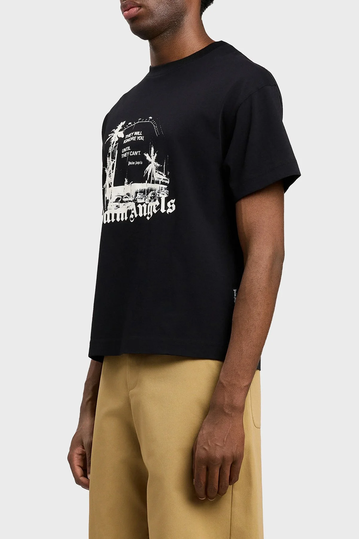 Palm Angels Logolu Pamuklu Regular Fit Bisiklet Yaka Erkek T Shirt PMAA109S26JER006 Siyah-kırık beyaz - 3