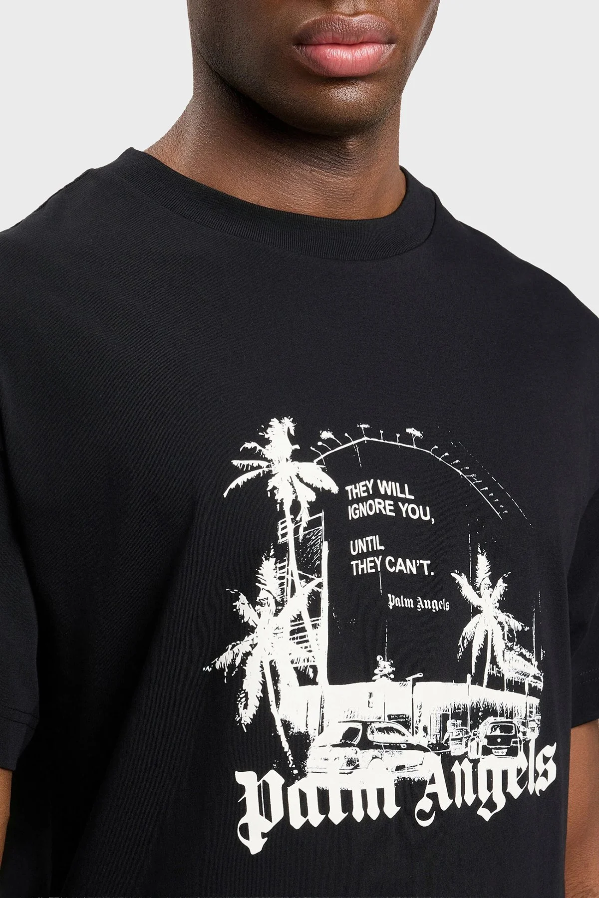 Palm Angels Logolu Pamuklu Regular Fit Bisiklet Yaka Erkek T Shirt PMAA109S26JER006 Siyah-kırık beyaz - 4