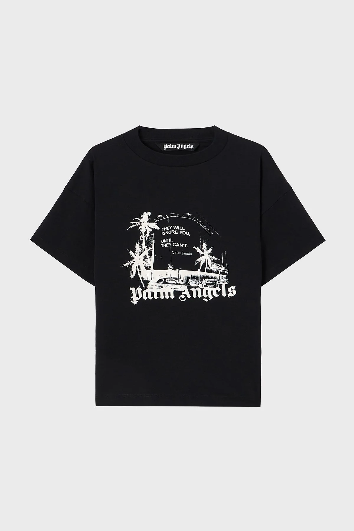 Palm Angels Logolu Pamuklu Regular Fit Bisiklet Yaka Erkek T Shirt PMAA109S26JER006 Siyah-kırık beyaz - 5