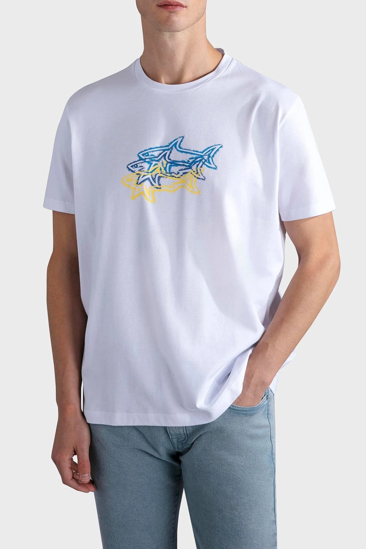 Paul & Shark % 100 Pamuk Regular Fit Bisiklet Yaka Baskılı Erkek T Shirt 24411041 010 BEYAZ - 1