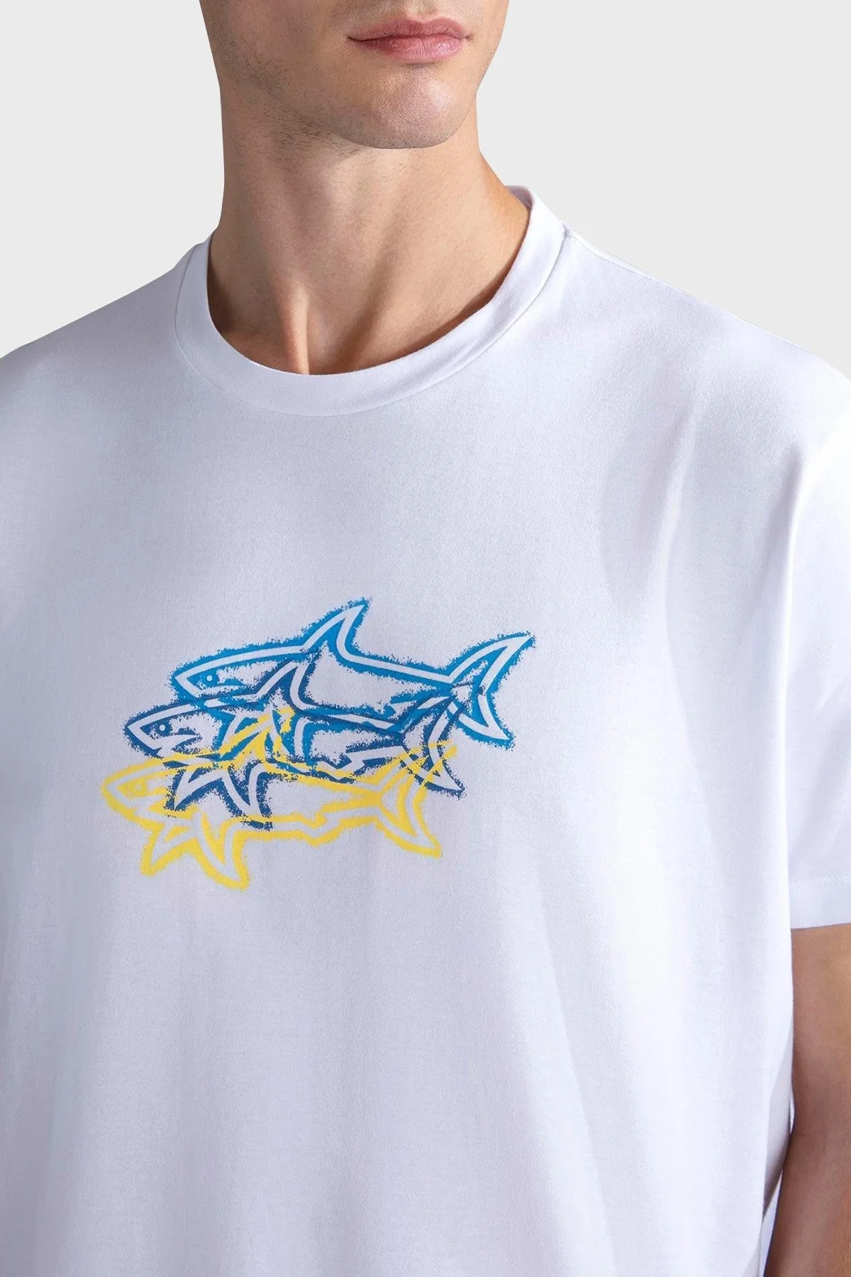 Paul & Shark % 100 Pamuk Regular Fit Bisiklet Yaka Baskılı Erkek T Shirt 24411041 010 BEYAZ - 2