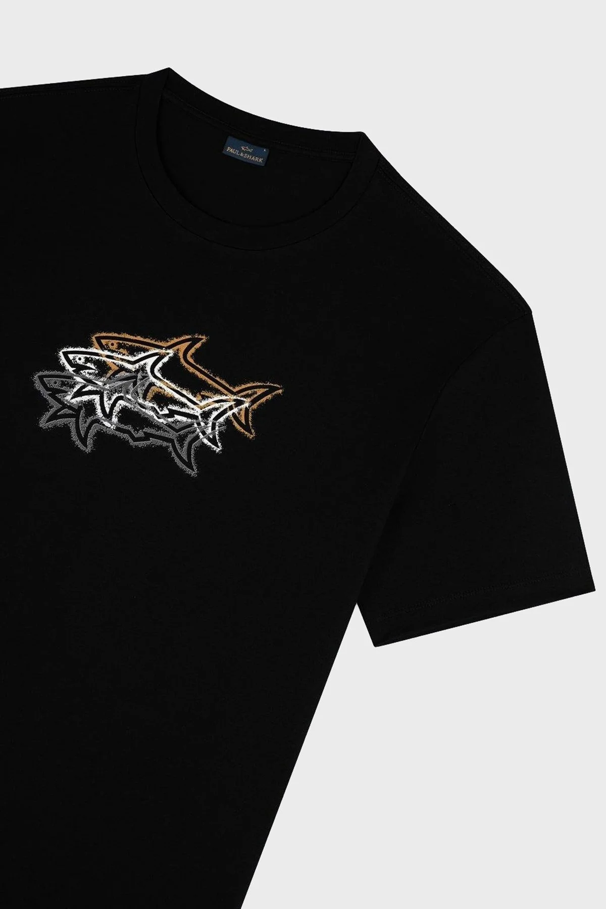 Paul & Shark % 100 Pamuk Regular Fit Bisiklet Yaka Baskılı Erkek T Shirt 24411041 011 SİYAH - 4