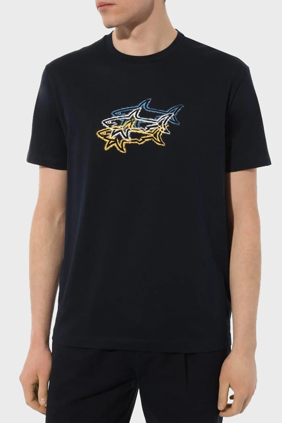 Paul & Shark % 100 Pamuk Regular Fit Bisiklet Yaka Baskılı Erkek T Shirt 24411041 013 LACİVERT - 1