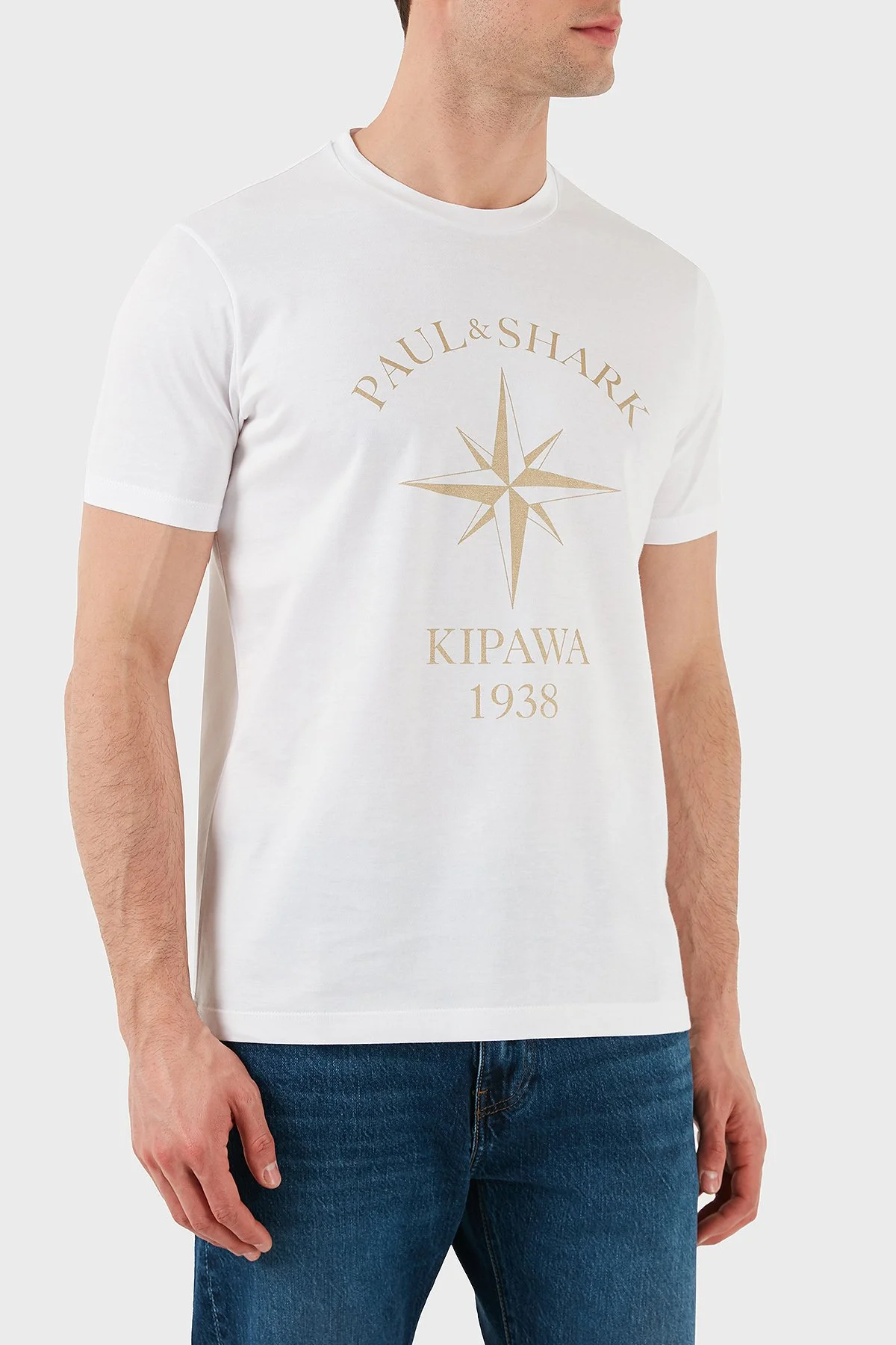 Paul & Shark % 100 Pamuk Regular Fit Bisiklet Yaka Logo Baskılı Erkek T Shirt 24411133 010 BEYAZ - 7