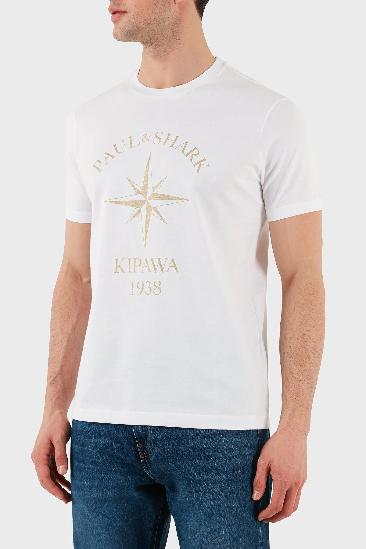 Paul & Shark % 100 Pamuk Regular Fit Bisiklet Yaka Logo Baskılı Erkek T Shirt 24411133 010 BEYAZ - 9