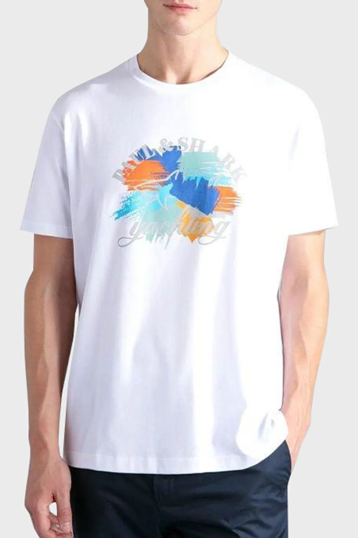 Paul & Shark % 100 Pamuk Regular Fit Bisiklet Yaka Logolu Erkek T Shirt 24411013 010 BEYAZ - 1