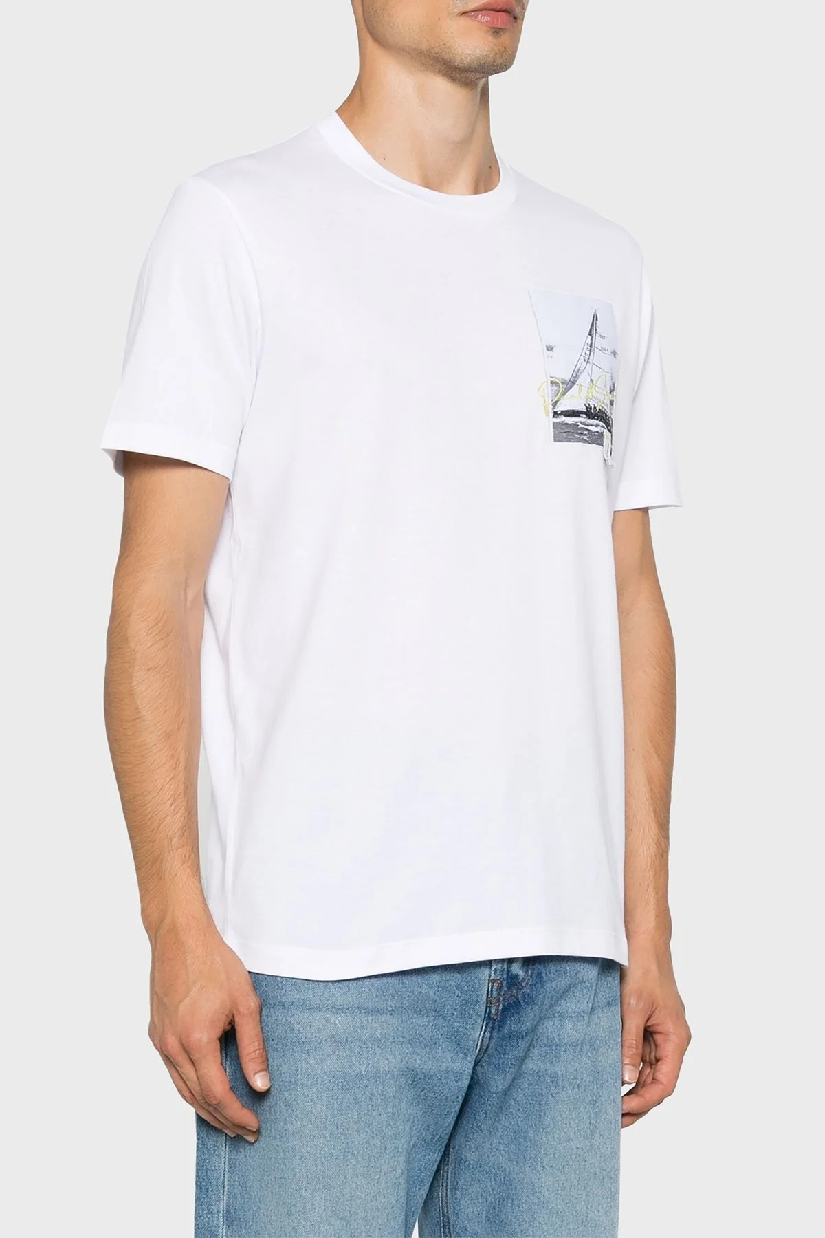 Paul & Shark % 100 Pamuk Regular Fit Bisiklet Yaka Logolu Erkek T Shirt 24411064 010 BEYAZ - 1