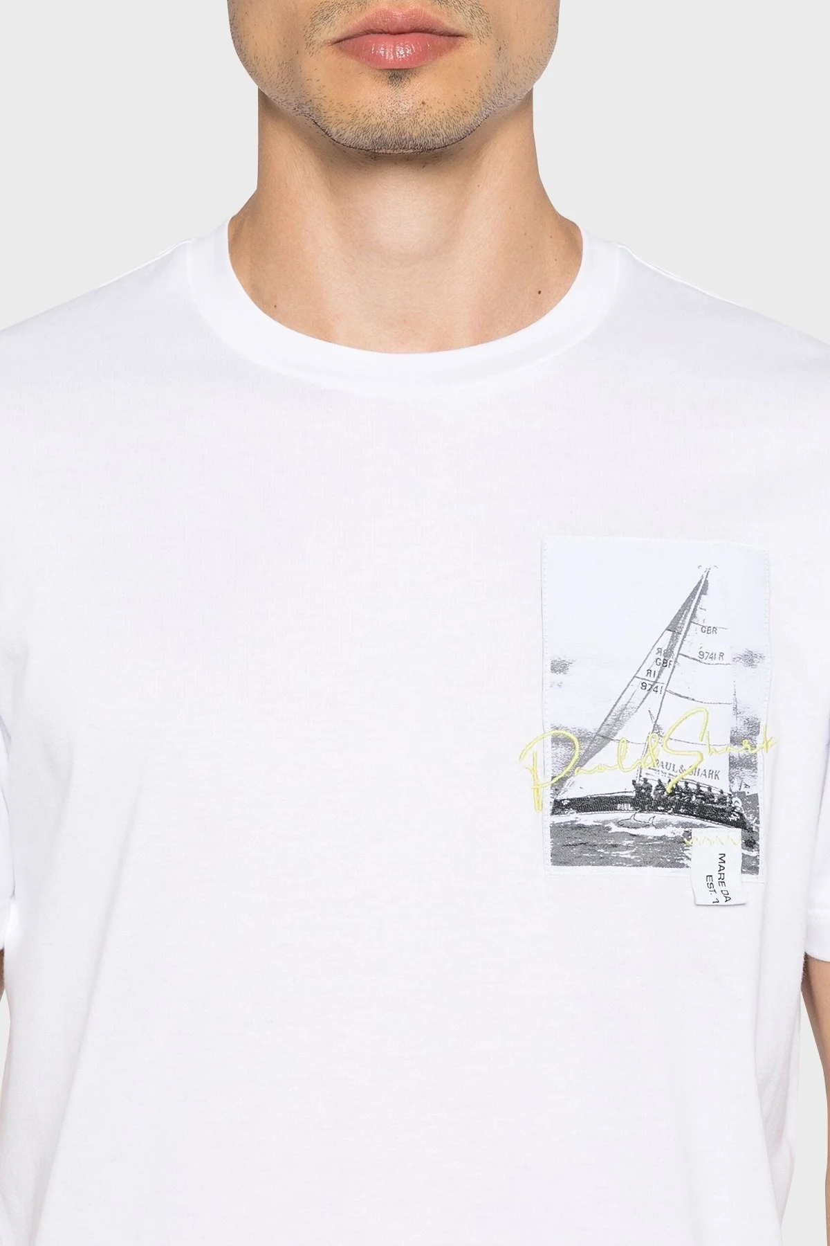 Paul & Shark % 100 Pamuk Regular Fit Bisiklet Yaka Logolu Erkek T Shirt 24411064 010 BEYAZ - 4