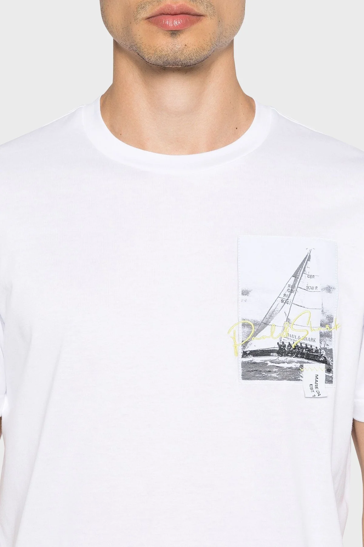 Paul & Shark % 100 Pamuk Regular Fit Bisiklet Yaka Logolu Erkek T Shirt 24411064 010 BEYAZ - 4